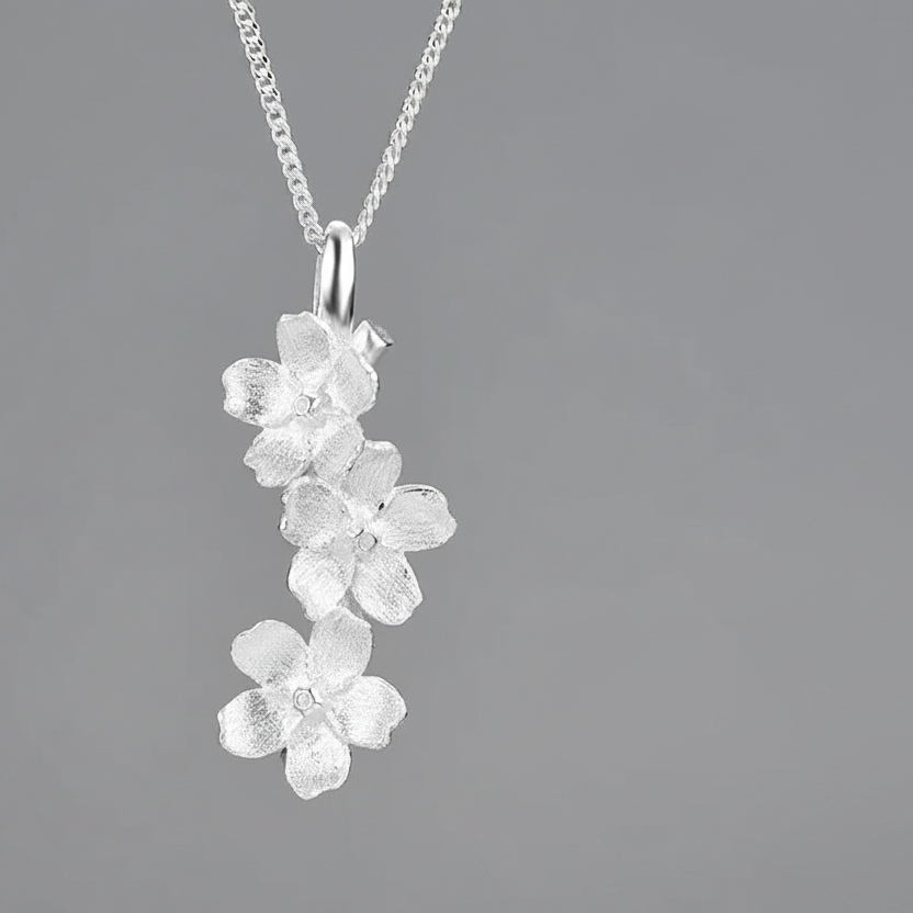 Flower Pendant Necklace- Handmade 925 Sterling Silver Fashion Jewelry