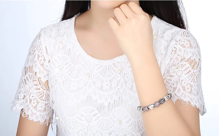 Crystal Charm Jewelry Bracelet for Women | Silver-Plated Crystal Bead Charm Bracelet