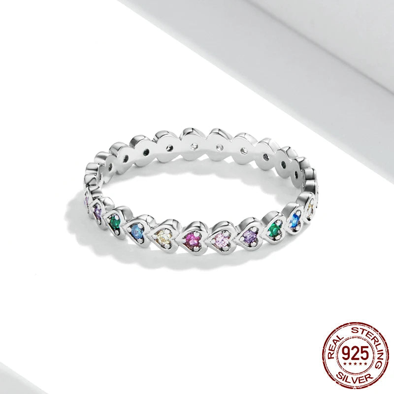 925 Sterling Silver Multicolor Heart Gemstone Ring – Cute Fine Jewelry for Women