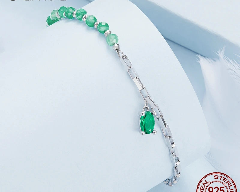 925 Sterling Silver Jewelry Bracelet with Crystal Glass Stones and Oval ZC Design