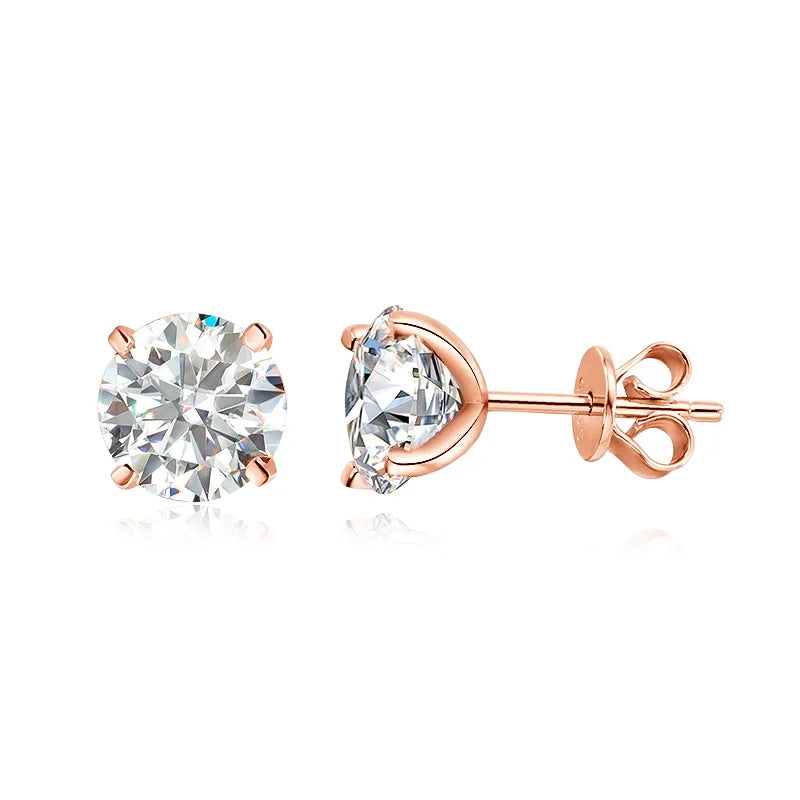 Rose Gold Moissanite Stud Earrings – Real 925 Sterling Silver Fine Jewelry