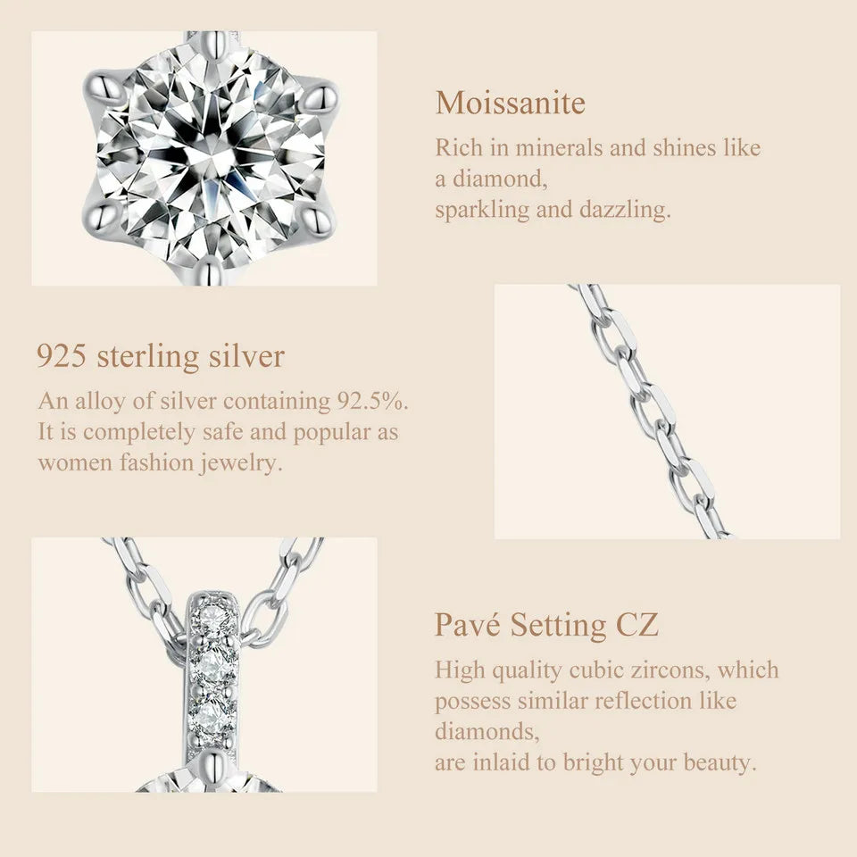 Grown Diamond Moissanite D Color Pendant Necklace - 925 Sterling Silver