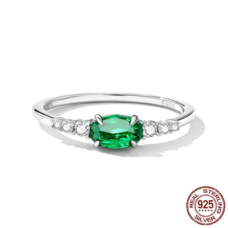 925 Sterling Silver Oval Gemstone Ring – Green & Pink Zircon Prong‑Set Bridal Jewelry for Women