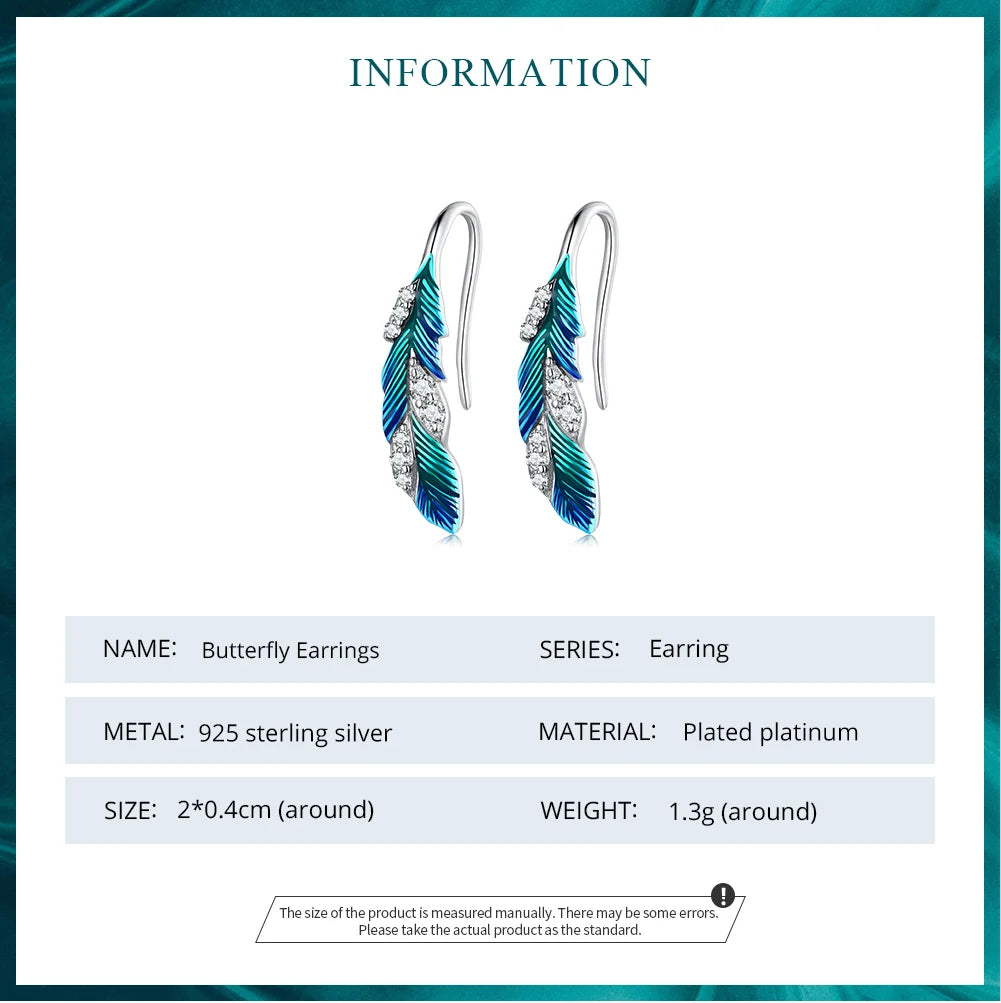 925 Sterling Silver Blue Leaf Jewelry Earrings with Zircon Stones for Women