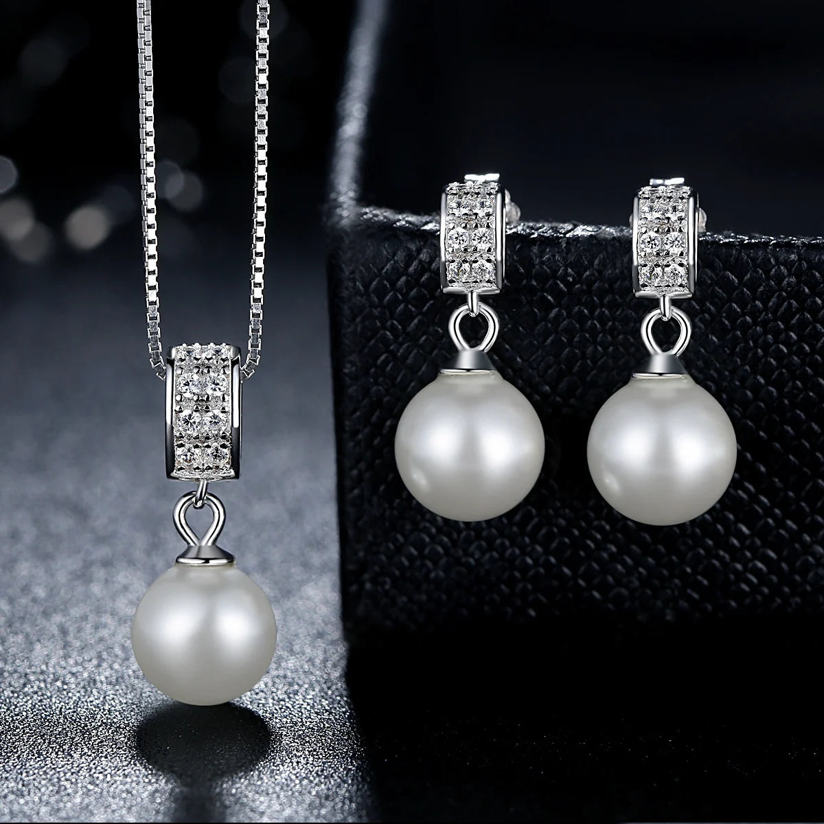 Pearl Whisper Jewelry Necklace/ 925 sterling silver simulated pearl with zircon