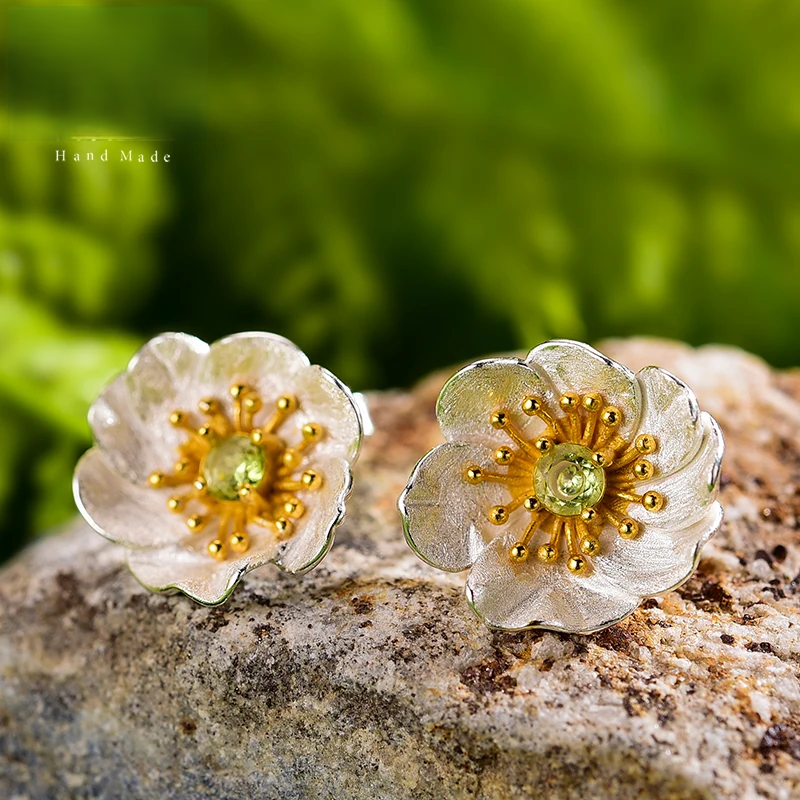 Handmade 18K Gold-Plated Floral Stud Earrings –  925 Sterling Silver with Multiple Gemstone Options