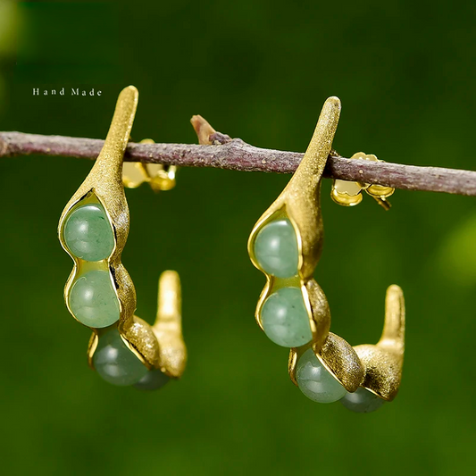 Handmade Pea Pod Drop Earrings – Real 925 Sterling Silver with Aventurine