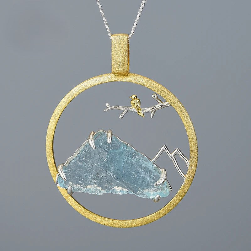 Handcrafted Raw Stone Pendant in Solid 925 Sterling Silver – Bird Whisper Luxury Design