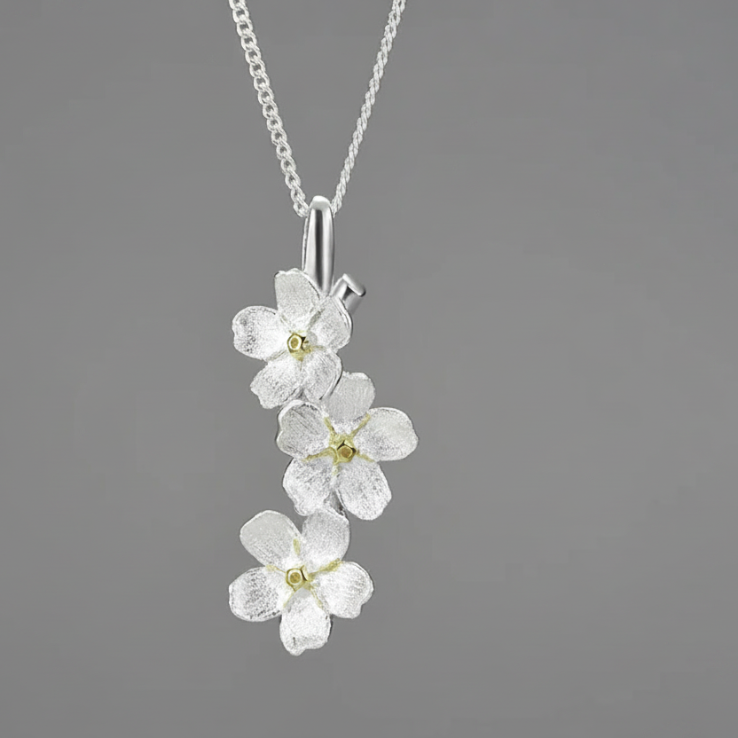 Handmade triple‑flower pendant necklace in 925 sterling silver