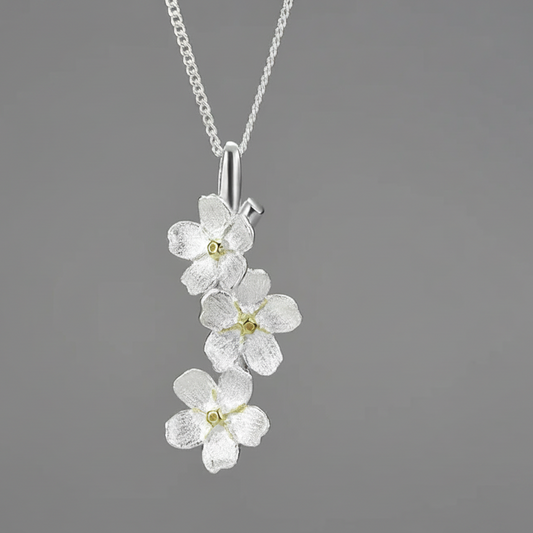 Handmade triple‑flower pendant necklace in 925 sterling silver