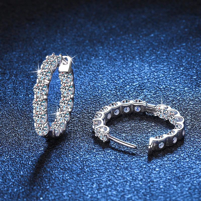 2.6ct D Color Moissanite Jewelry Hoop Earrings in 925 Sterling Silver – White, Yellow & Rose Gold Plated