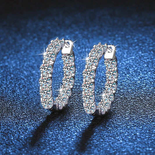 2.6ct D Color Moissanite Jewelry Hoop Earrings in 925 Sterling Silver – White, Yellow & Rose Gold Plated
