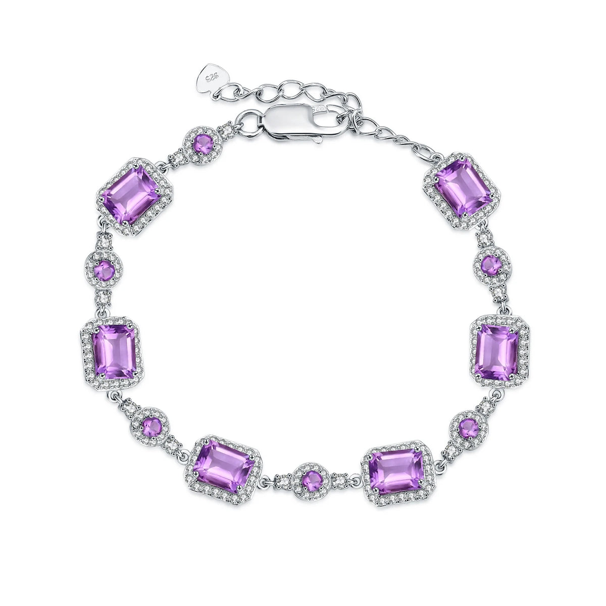 Silver bracelet with Amethyst on a white background