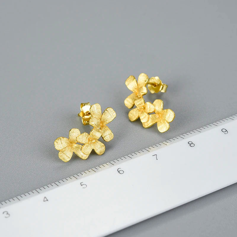 Handmade Sterling Silver Floral Earrings with Dual Gold Plating – Elegant Nature‑Inspired Jewelry