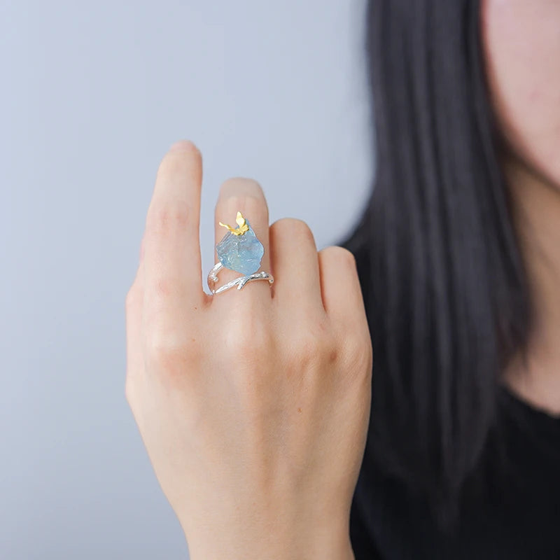 Adjustable Aquamarine Butterfly Ring – Original 925 Sterling Silver Luxury Gemstone Jewelry for Women