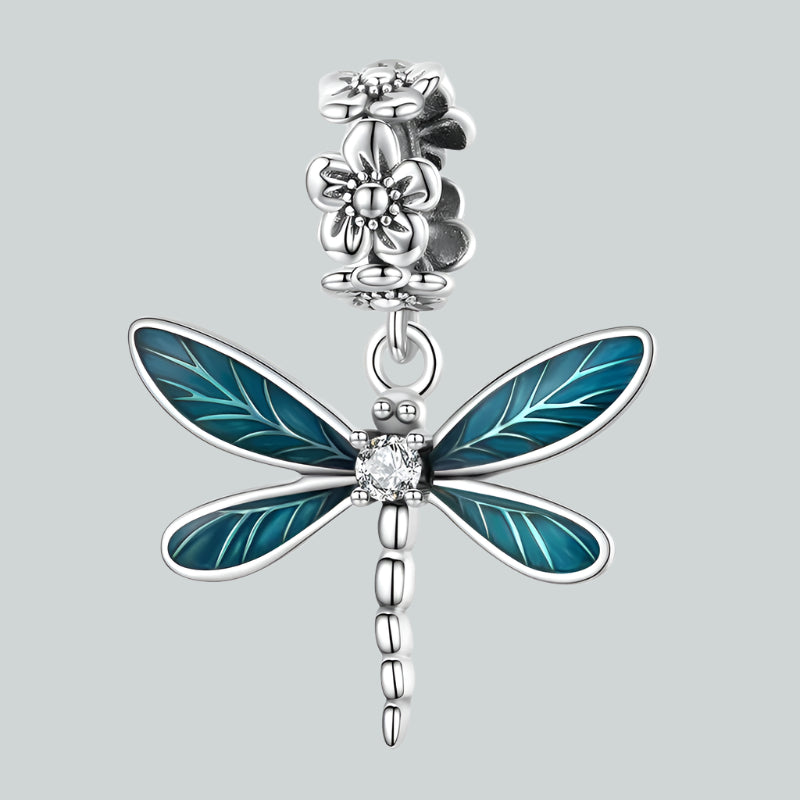 925 Sterling Silver Blue Dragonfly Dangle Charm Jewelry