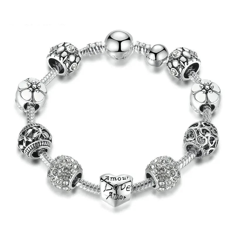 Crystal Charm Jewelry Bracelet for Women | Silver-Plated Crystal Bead Charm Bracelet