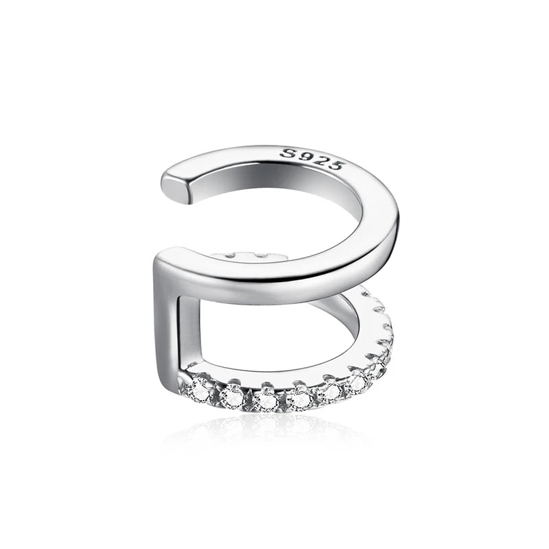 925 sterling silver clip earrings with sparkling zircon stones in gold and silver finishes, elegant jewelry for women