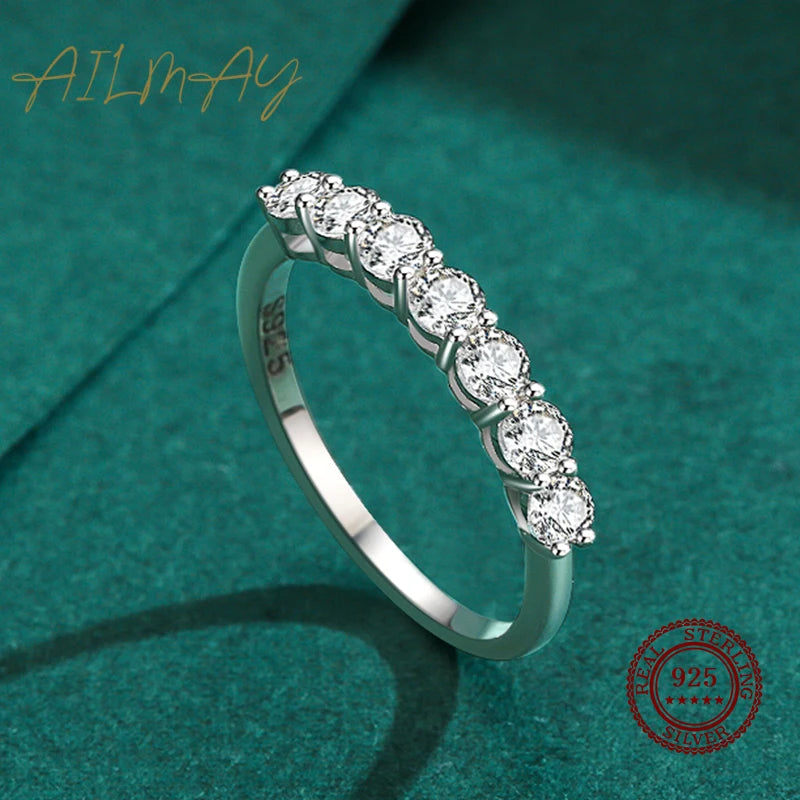 Alt Text: 925 Sterling Silver Double Row Eternity Ring with Sparkling CZ Stones Jewelry