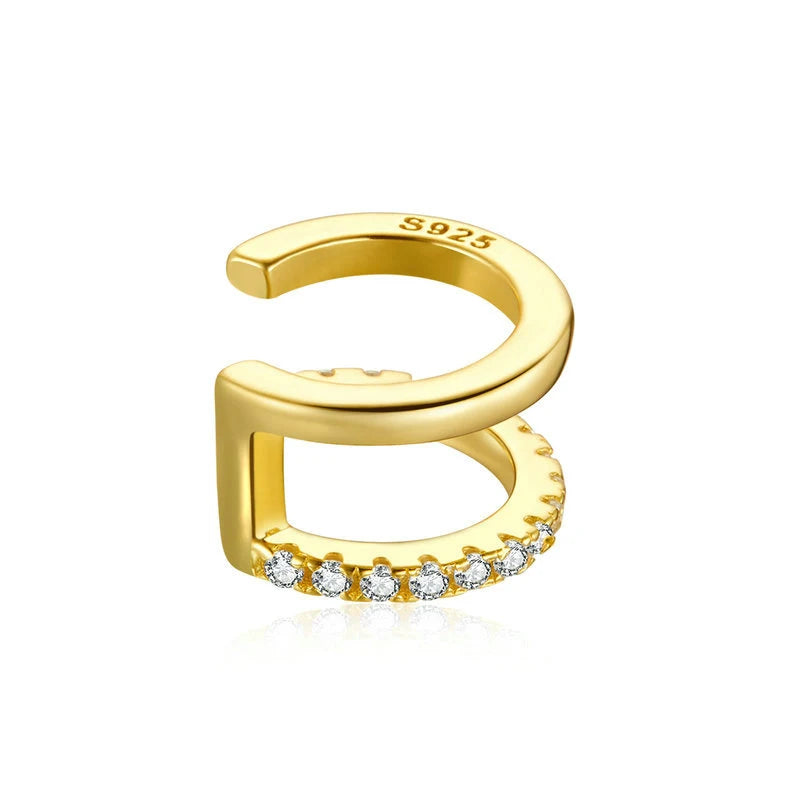 925 sterling silver clip earrings with sparkling zircon stones in gold and silver finishes, elegant jewelry for women