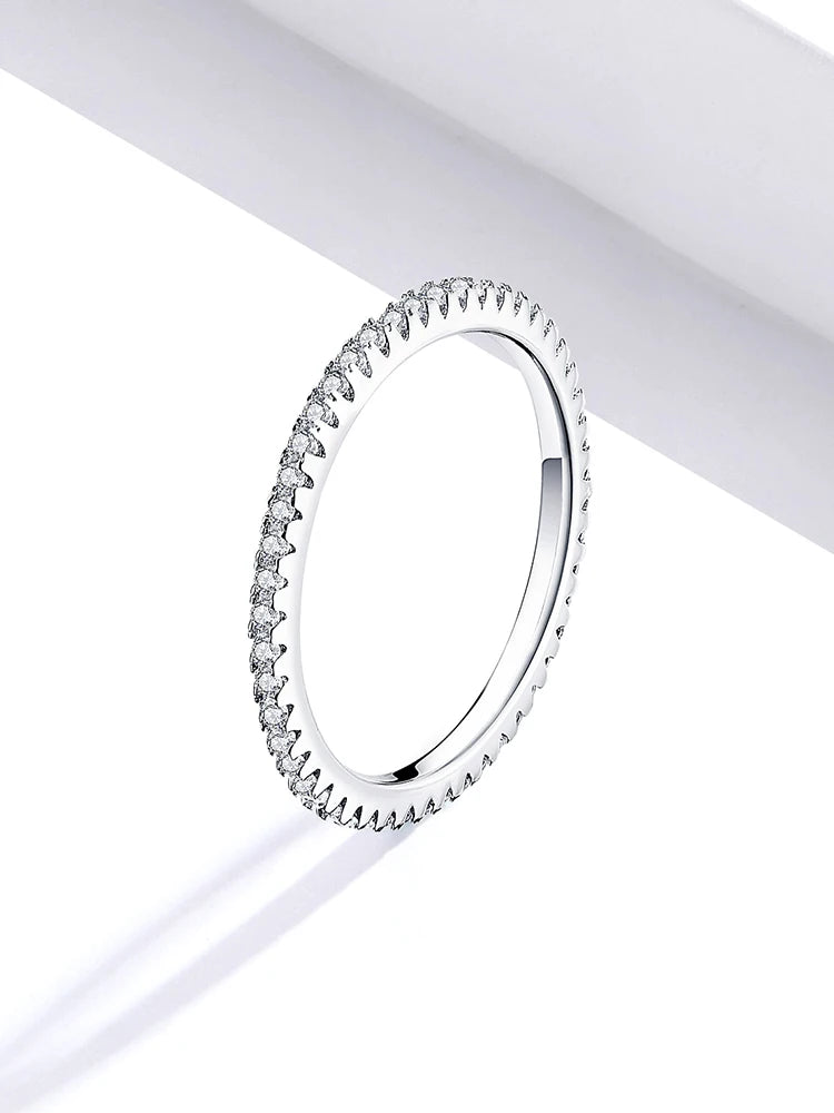 925 Sterling Silver Full Pave CZ Stackable Jewelry Rings – Multicolor Gemstone Inlay Rainbow Band Set for Women