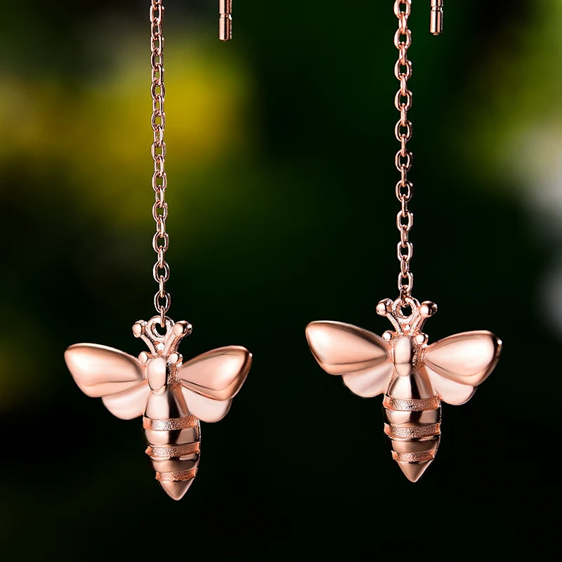 Handmade Gold-Plated Bee Drop Earrings – Real 925 Sterling Silver Nature-Inspired Jewelry