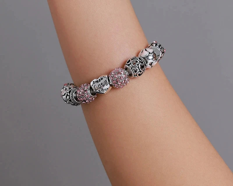Crystal Charm Jewelry Bracelet for Women | Silver-Plated Crystal Bead Charm Bracelet