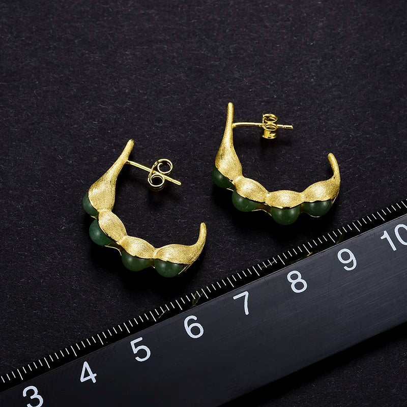 Handmade Pea Pod Drop Earrings – Real 925 Sterling Silver with Aventurine