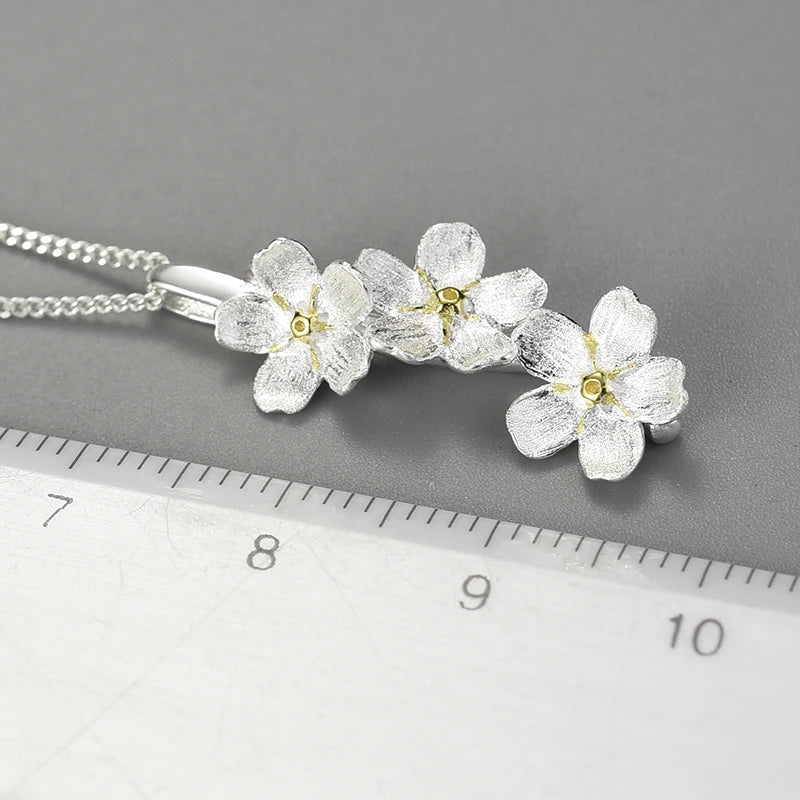 Flower Pendant Necklace- Handmade 925 Sterling Silver Fashion Jewelry