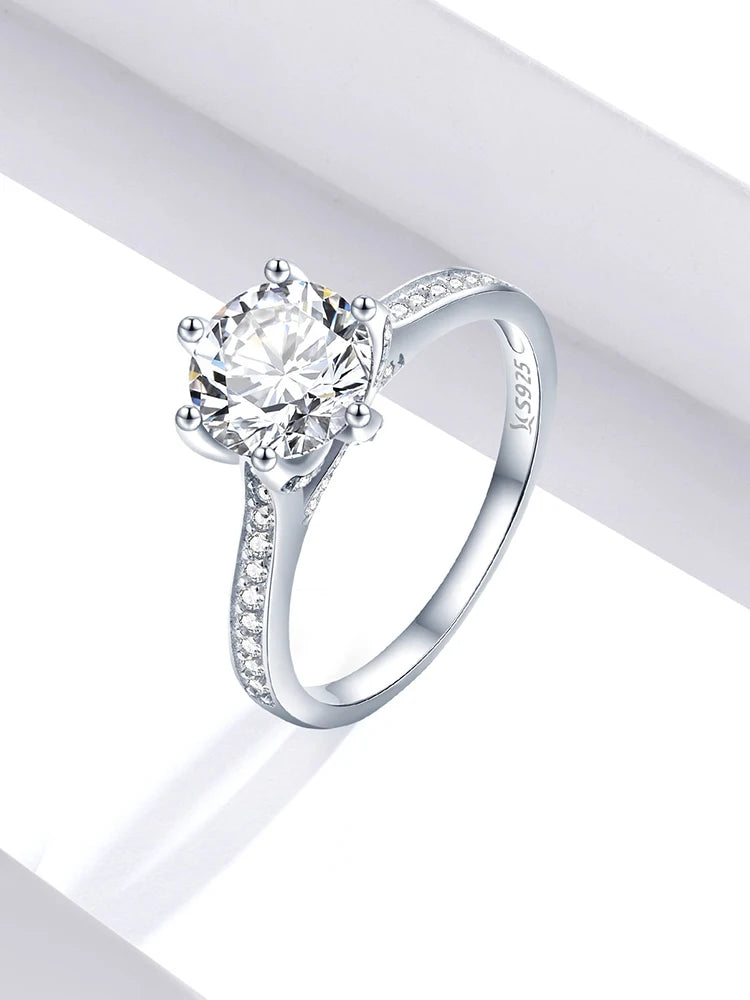 925 Sterling Silver Solitaire Jewelry Ring with Side Stones