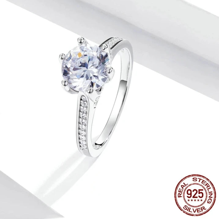 925 Sterling Silver Solitaire Jewelry Ring with Side Stones