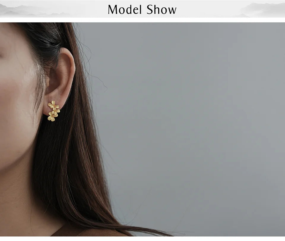 Handmade Sterling Silver Floral Earrings with Dual Gold Plating – Elegant Nature‑Inspired Jewelry
