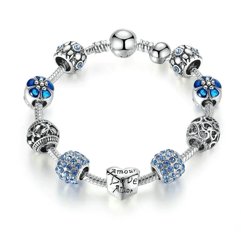 Crystal Charm Jewelry Bracelet for Women | Silver-Plated Crystal Bead Charm Bracelet