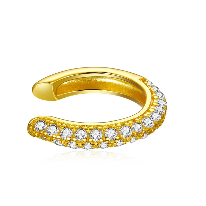 925 sterling silver clip earrings with sparkling zircon stones in gold and silver finishes, elegant jewelry for women