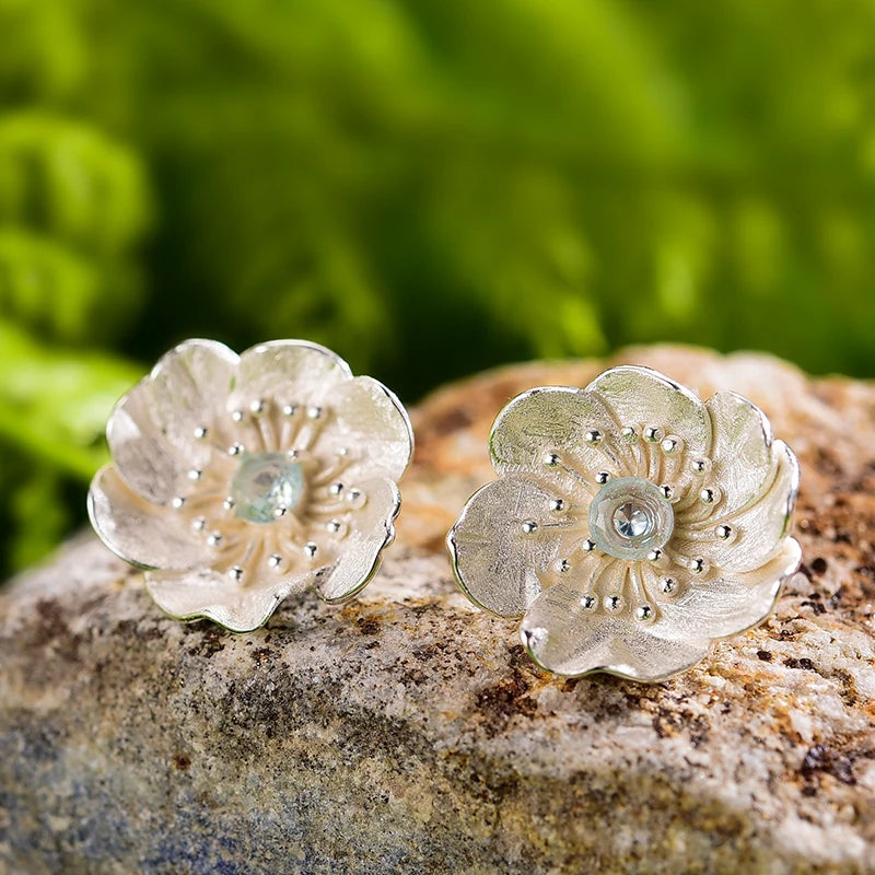 Handmade 18K Gold-Plated Floral Stud Earrings –  925 Sterling Silver with Multiple Gemstone Options