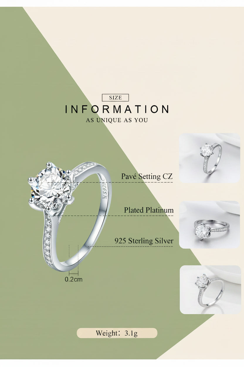 925 Sterling Silver Solitaire Jewelry Ring with Side Stones