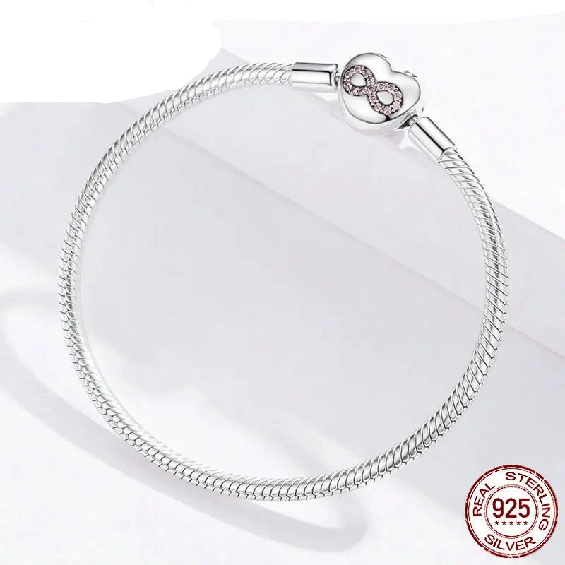 Sterling Silver 925 Heart & Infinity jewelry Bracelet with Pink Zircon