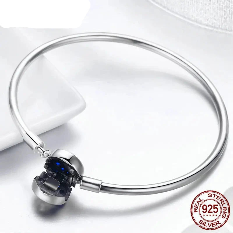 Sterling Silver 925 Star with Blue Crystal Moon and Star jewelry Bracelet