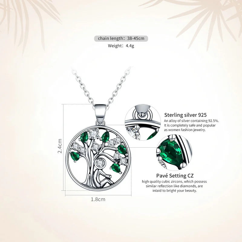 Rooted Radiance – Green CZ Tree of Life Jewelry Necklace – 925 Sterling Silver or 14K Gold Plated,
