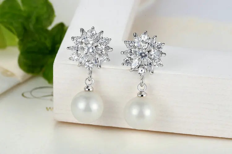 Sana Earring/ Silver Color Blue Crystal Simulated Pearl Dangle Earrings – Elegant Drop Design for Special Occasions