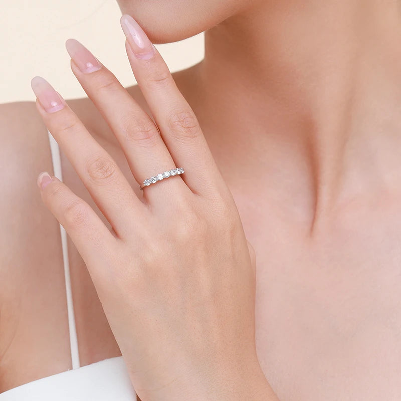 Alt Text: 925 Sterling Silver Double Row Eternity Ring with Sparkling CZ Stones Jewelry