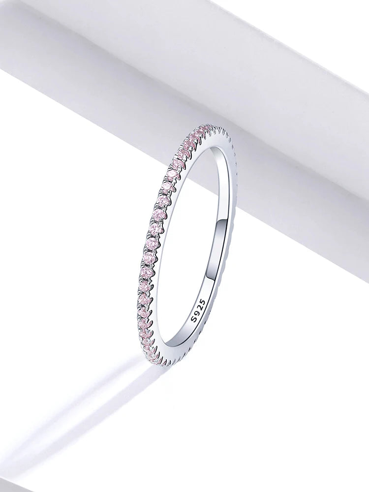925 Sterling Silver Full Pave CZ Stackable Jewelry Rings – Multicolor Gemstone Inlay Rainbow Band Set for Women