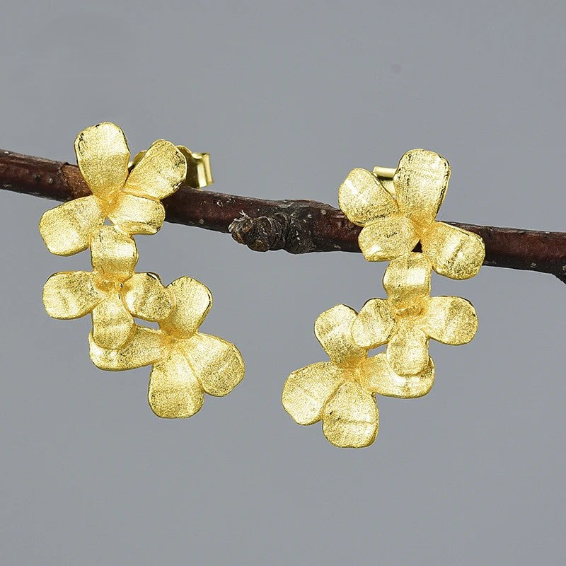 Handmade Sterling Silver Floral Earrings with Dual Gold Plating – Elegant Nature‑Inspired Jewelry