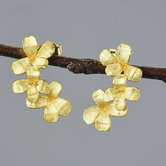 Handmade Sterling Silver Floral Earrings with Dual Gold Plating – Elegant Nature‑Inspired Jewelry