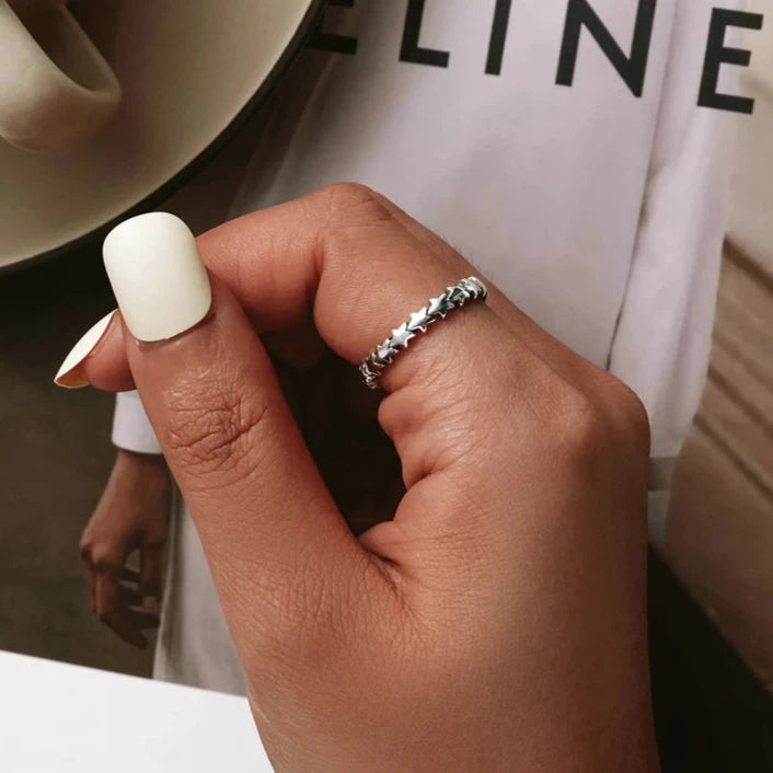 925 Sterling Silver Star Band Ring – Minimalist Celestial Fine Jewelry for Women