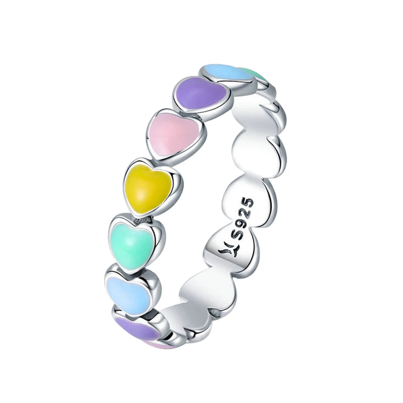 925 Sterling Silver Colorful Heart Ring – Cute Pastel Fine Jewelry for Women
