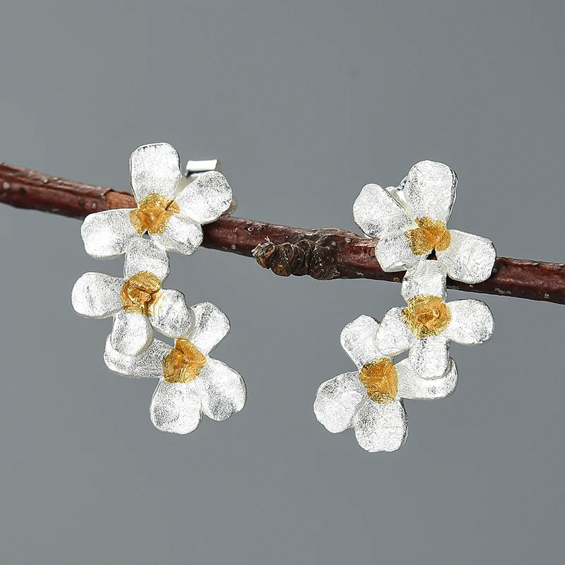 Handmade Sterling Silver Floral Earrings with Dual Gold Plating – Elegant Nature‑Inspired Jewelry