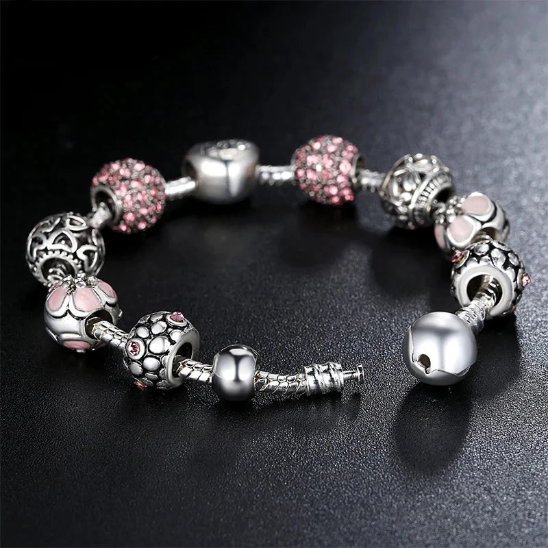 Crystal Charm Jewelry Bracelet for Women | Silver-Plated Crystal Bead Charm Bracelet