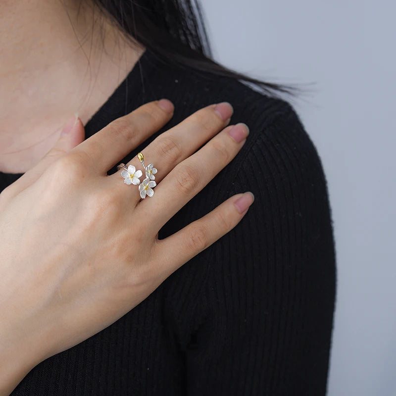925 Sterling Silver Triple Flower Adjustable Ring – Elegant Fine Jewelry for Women