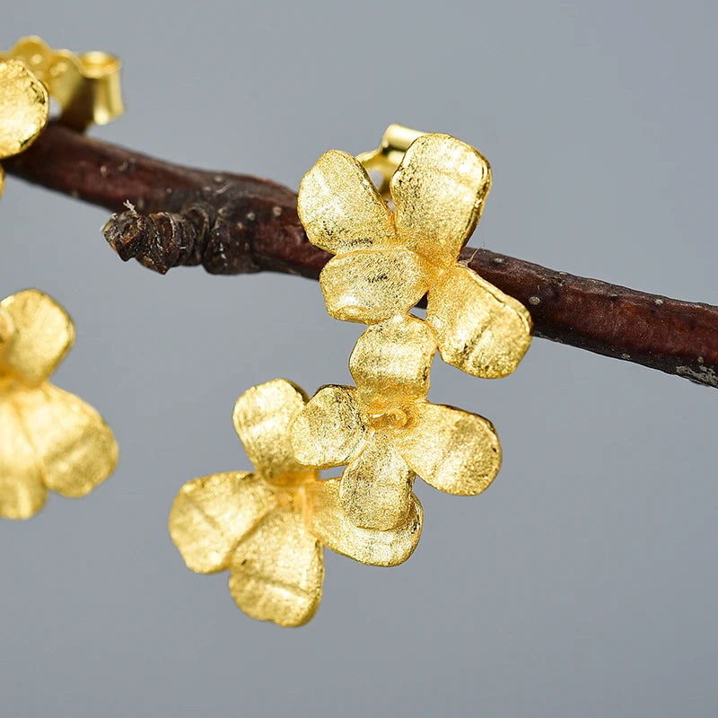 Handmade Sterling Silver Floral Earrings with Dual Gold Plating – Elegant Nature‑Inspired Jewelry